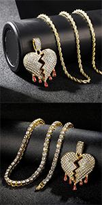 14k Gold Silver Plated Hip Ho Rapper Pendant Chain Necklace for Men-Iced Out Diamond King Pendant with 22 Inch Rope Tennis Chains