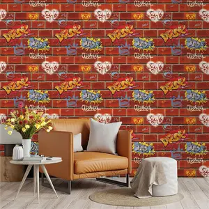 Street Art Style Brick Wallpaper, PVC Mould-Proof Wall Decal, Easy Peel & Stick, Ideal for Kitchen/living Room/bedroom Decor
