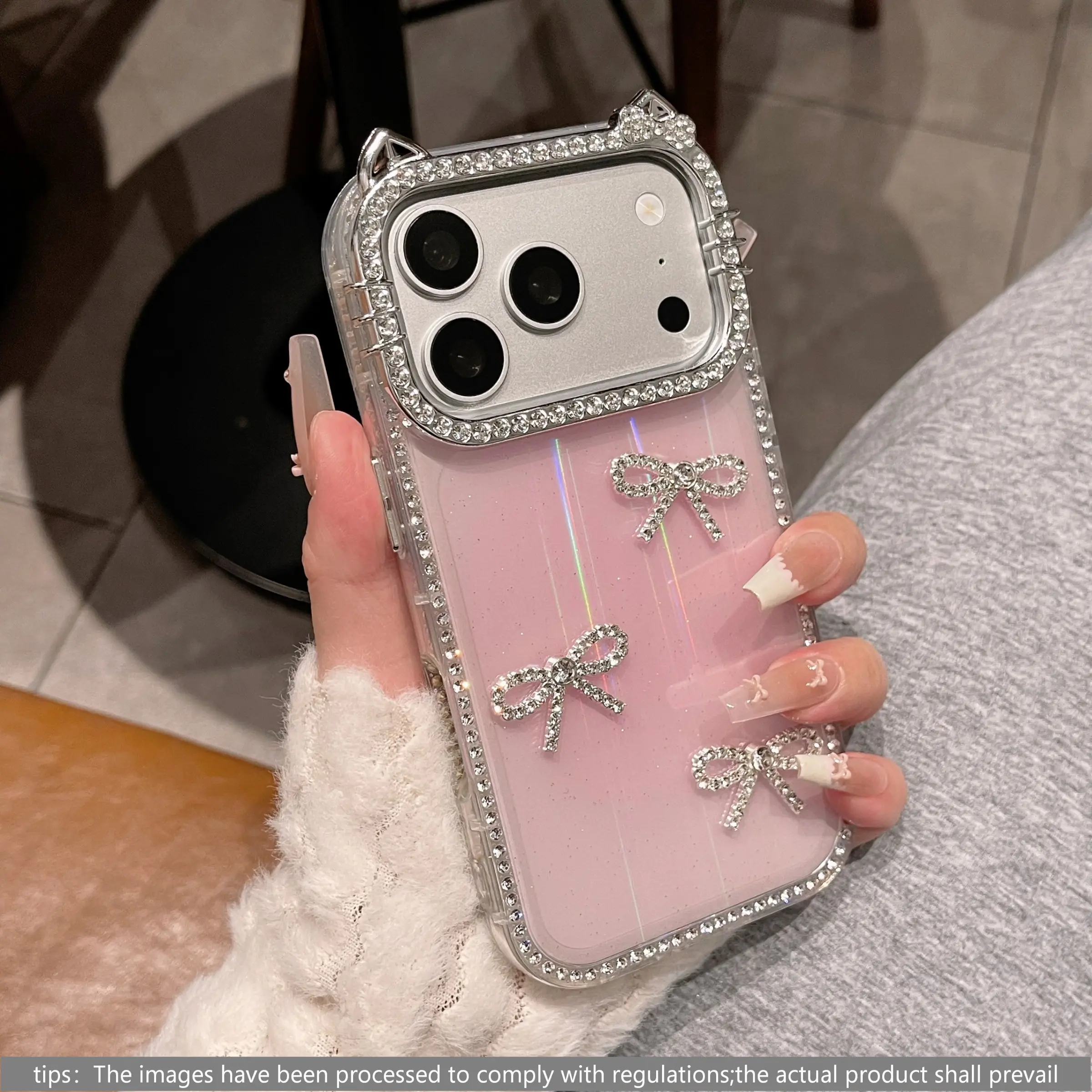 Luxury Creative Aurora 3D Ear Stud Phone Case, Butterfly Knot Design, Full Coverage Anti-Dirt Scratch-Resistant Shockproof, for iPhone 17pro Max 16pro 15 14 13, Shockproof Cellphone Casing