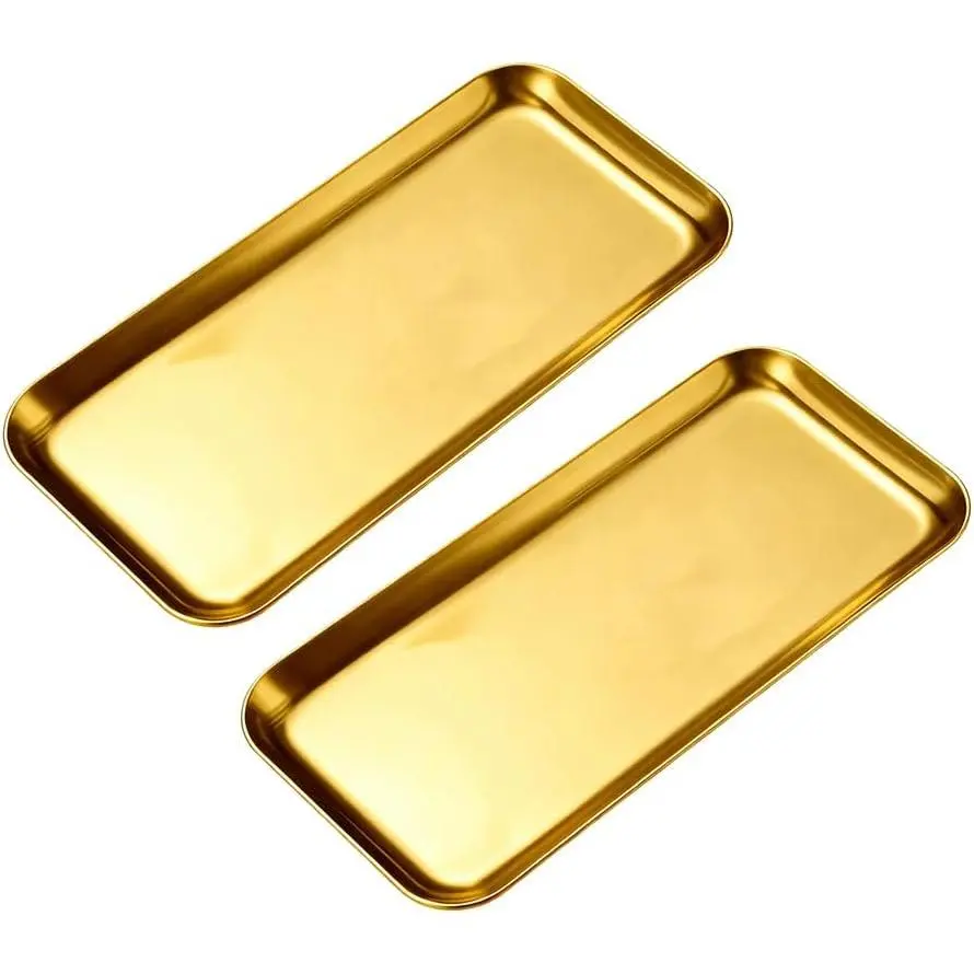 2 Pack Stainless Steel Decorative Tray, 9 Inch  Trays for Decor,  Tray  Organizer for Holding Perfume, , Candle (Rectangle)