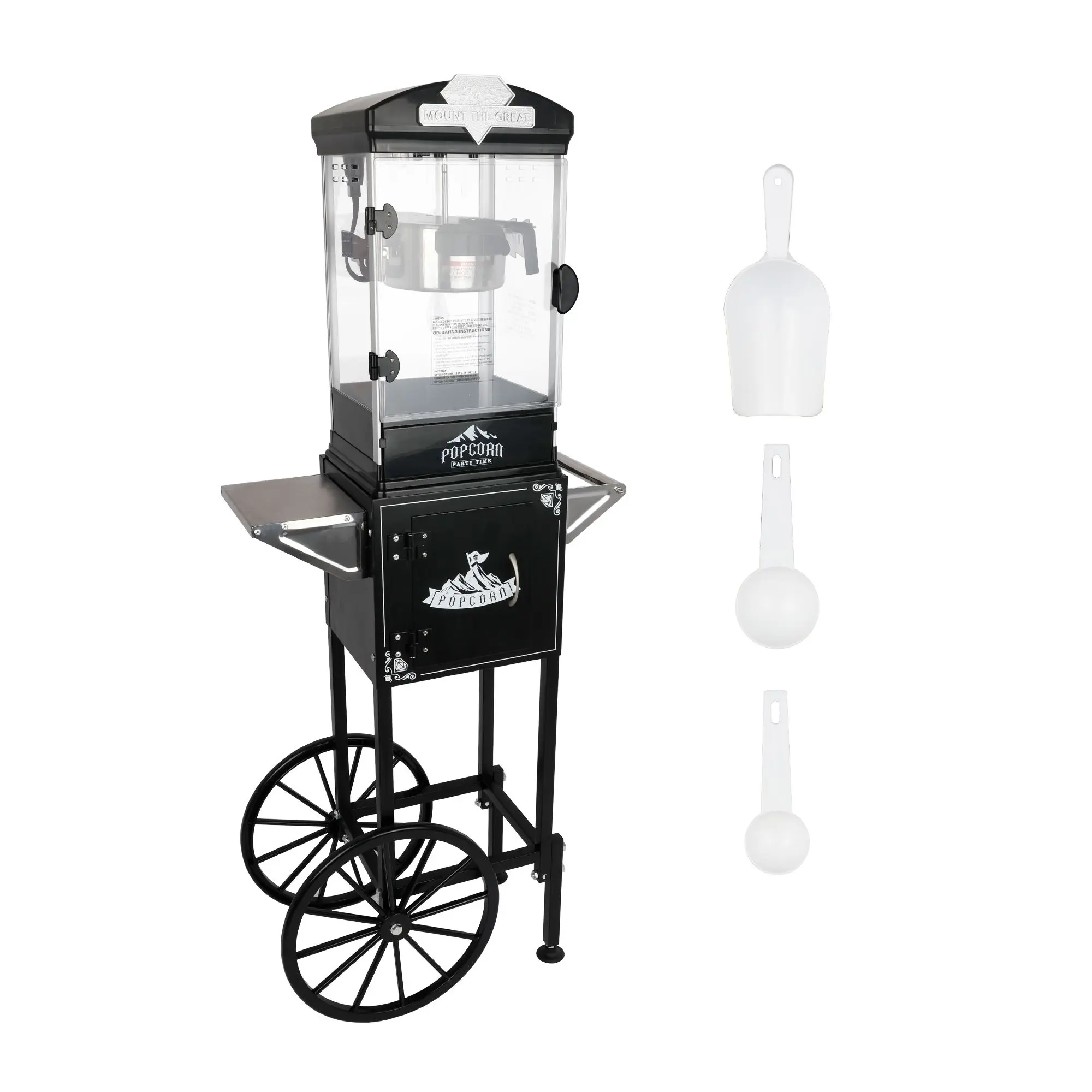 Popcorn Machine with Cart ,Wheels & 10 Oz Kettle Popcorn Maker Measuring 3 plastic spoon Home Theater Popcorn Machine-Black