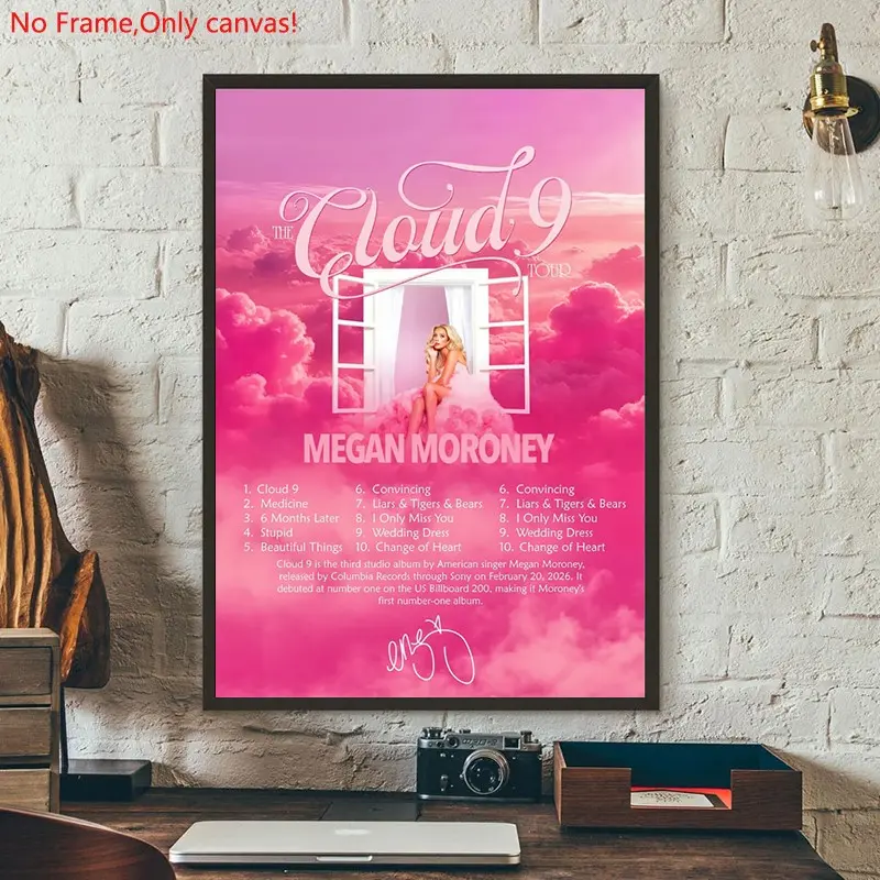 1 piece/set frameless canvas painting print poster, Classic Character Album art，Megan Moroney Cloud 9 Tour Poster ，a perfect gift for Music loves, ideal gift for bedroom, living room, dorm hallway, kitchen, mural, wall decoration, room decor