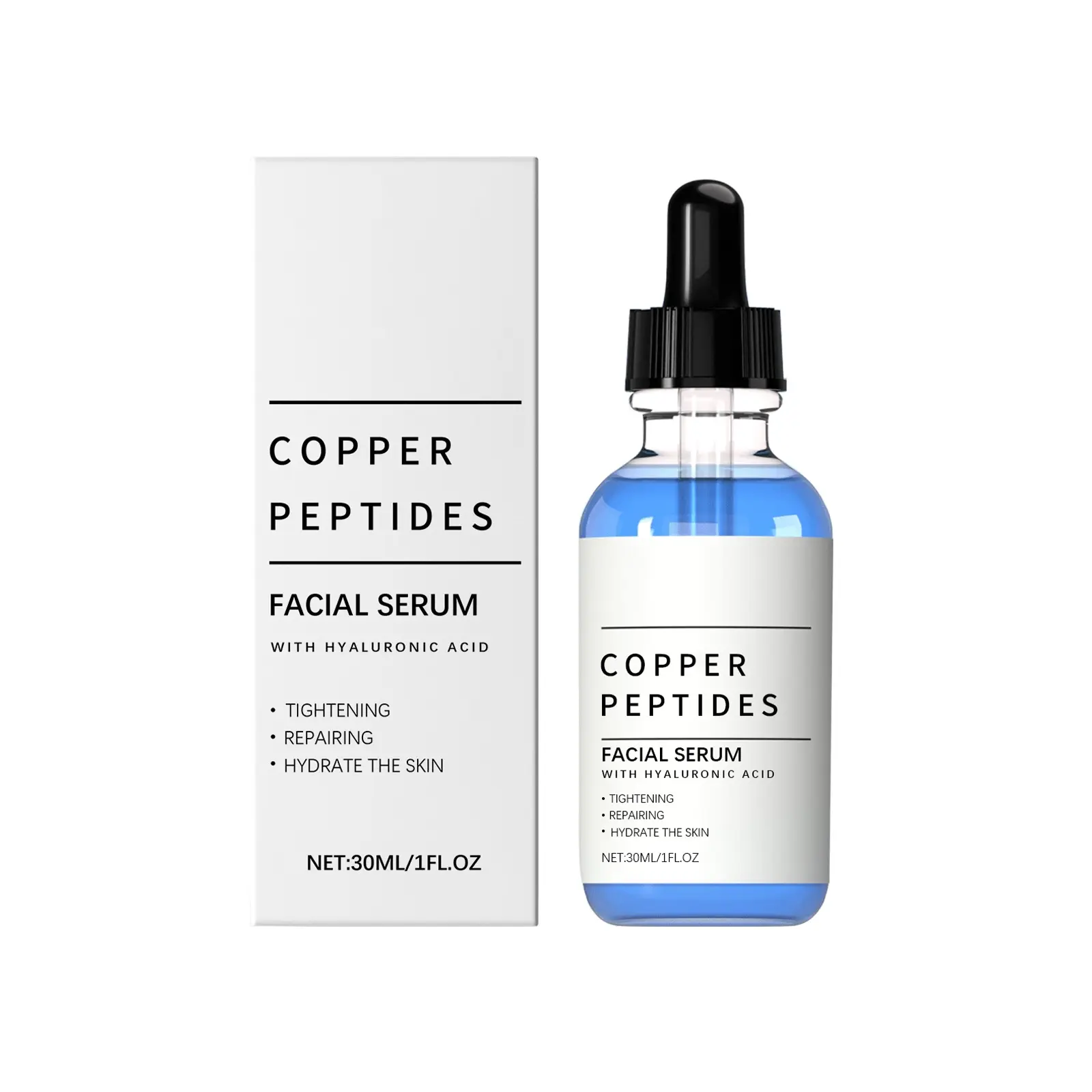Copper Tripeptide Facial Serum with Hyaluronic Acid & Glycerin - 30ml Sensitive Skin Deep Moisture Serum, Anti-Aging Firming, Barrier Repair, Silky Refreshing Moisturizing Lightweight Daily Essence