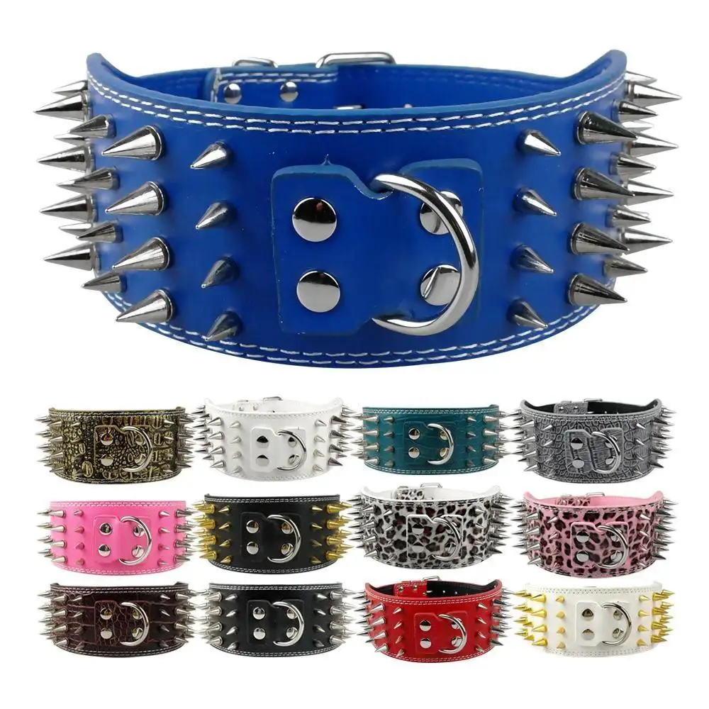 3-Inch Wide Spike Studded Leather Dog Collar - Spike Collars for Large Breeds, 100% Quality Guarantee, Available in M, L, XL Sizes