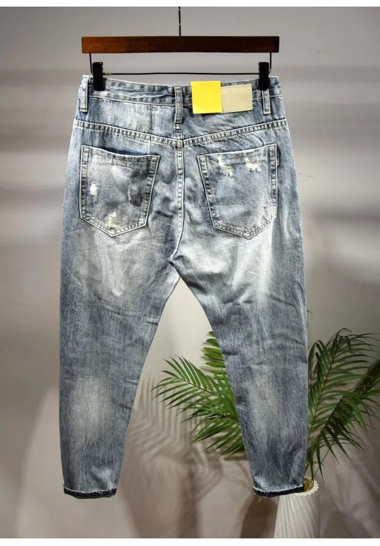 Men's Shaved Trendy Ripped Jeans Ruffian Handsome Summer Slim-fitting Pants Trendy Brand Man Clothes Designer Beggar Pants Men