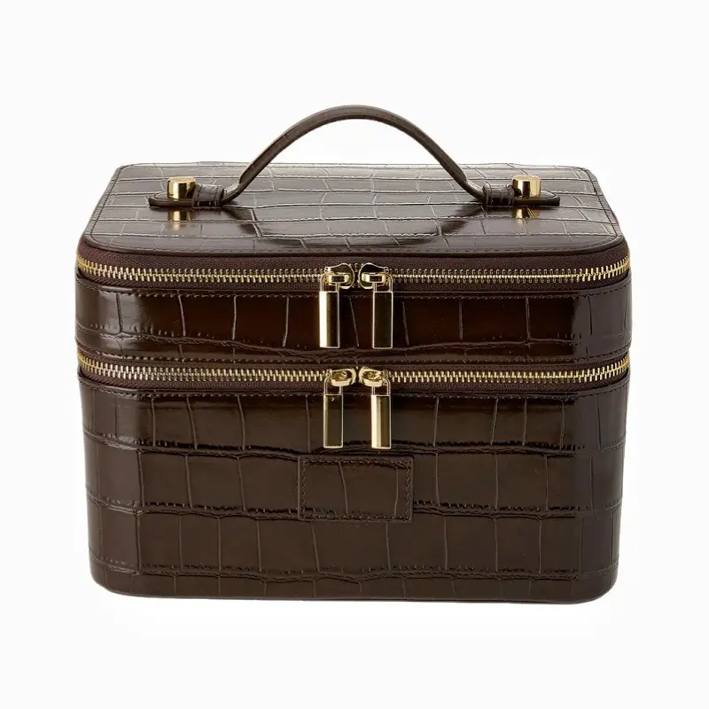 Luxurious Crocodile Pattern PU Makeup Case, Dual Layer Large Capacity Handheld Cosmetic Organizer, Makeup Storage Organizer, Waterproof Travel Makeup Bag, Women's Christmas Gift