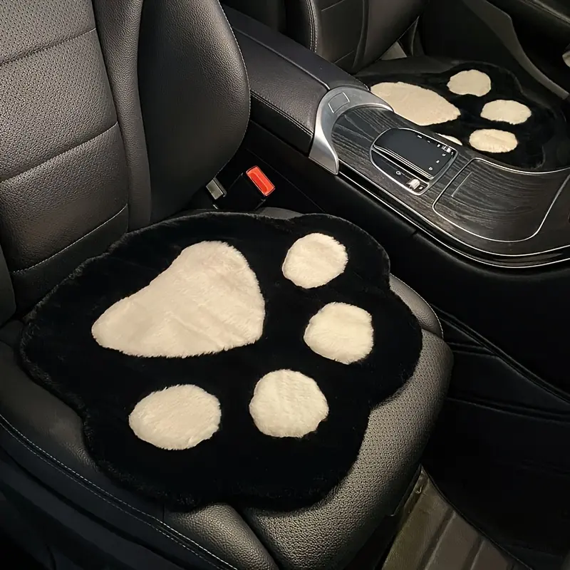 Cat Paw Car Seat Cushion, Soft Plush Non-Slip Winter Car Mat, Removable Cover, Cute Car Interior Accessory