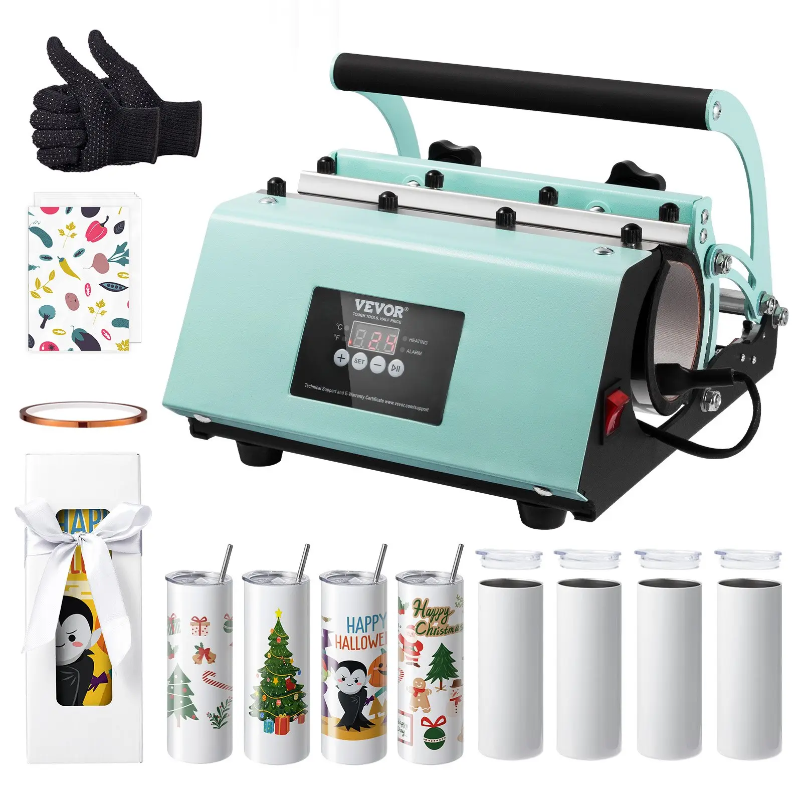 【DealsForYouDays】VEVOR Tumbler Heat Press Machine and Sublimation Tumblers, Tumbler Press Set with 8pcs 20OZ Blank Tumblers, Mug Press Cup Press for 11-30oz Tumblers Mug, with Heat Transfer Paper, Gloves, Tape