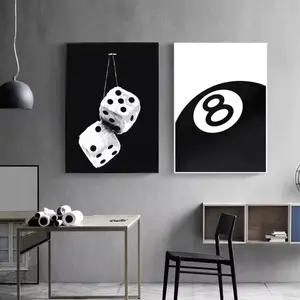 2 Pieces Black and White Billiards Club Theme Art, Pool Room Wall Mural, Leisure Entertainment Home Art, Industrial Gallery Decor, Monochrome Painting, Wall Decor for Living Room and Playroom, Framed or Unframed.
