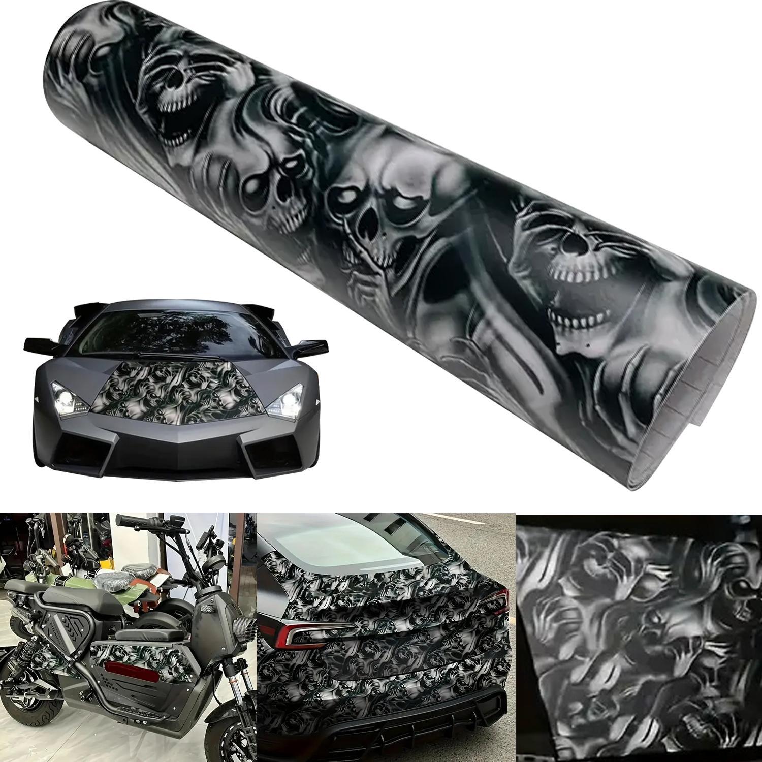 Creative Skull Pattern Car Sticker, Vinyl Wrap Roll Sticker, Anti-scratch Car Motorcycle Wrap Film, Car Exterior Decoration Accessories