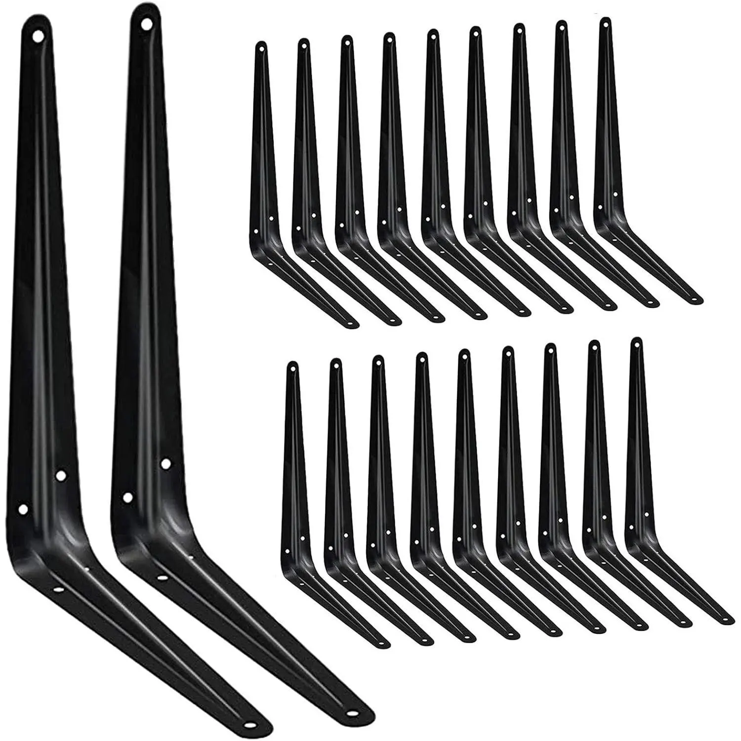 20 Pack 12 Inch Heavy Duty Black Iron Floating Shelf Brackets, Rustic Farmhouse Decorative Metal L Brackets for Shelves, Wall Mount Corner Brace for Wood BoardsGift