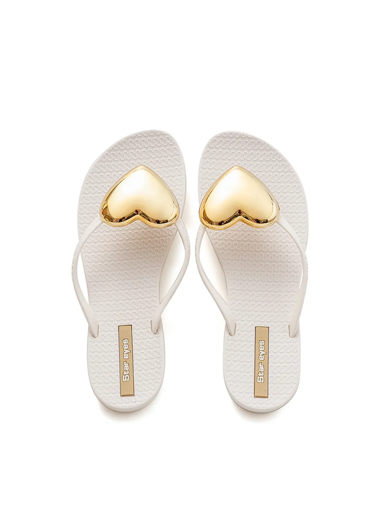 Women Metallic Heart Decor Flip Flops, Quick Dry Non-Slip EVA Thong Sandals for Beach Pool Vacation Daily Outdoor Wear