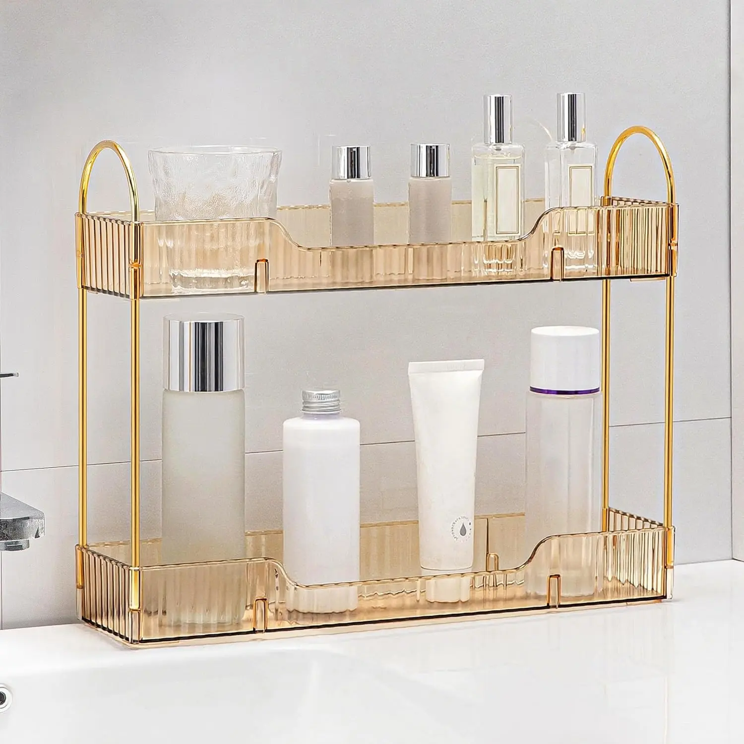 2 Tiers Narrow  Makeup Organizer, Bathroom Organizers Countertop Slim, Perfume Holder Skincare Storage  Shelf  Rack, for Small Desktop Counter Space,