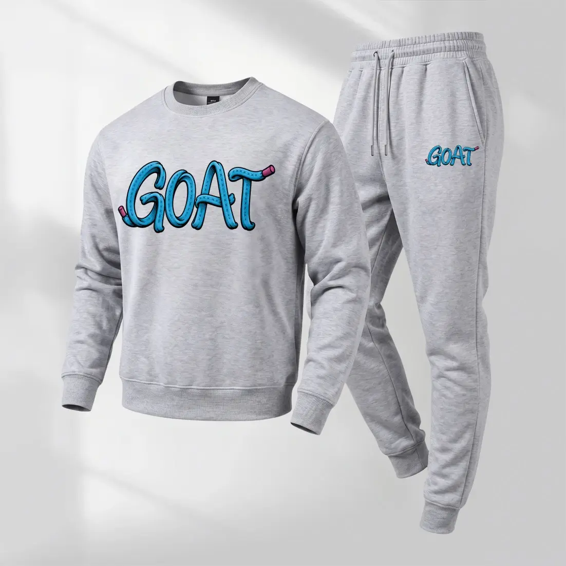 Men's Goat Letter Graphic Crewneck Sweatshirt and Jogger Pants Set, Casual Long Sleeve Pullover with Drawstring Sweatpants, Fall Winter Tracksuit for Daily Wear, Travel, Lounge, Workout and Indoor Outdoor Activities