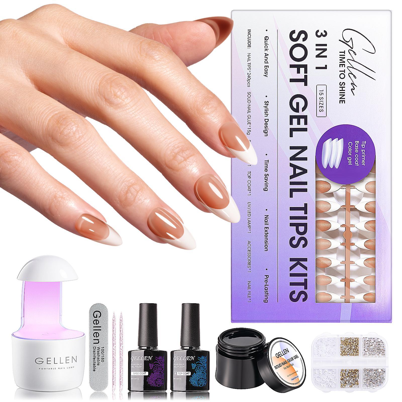 Gellen Complete French Tip Nail Kit – 240pcs, Gel top coat & base coat, UV lamp, Solid Nail Glue Nailartkits Polishset