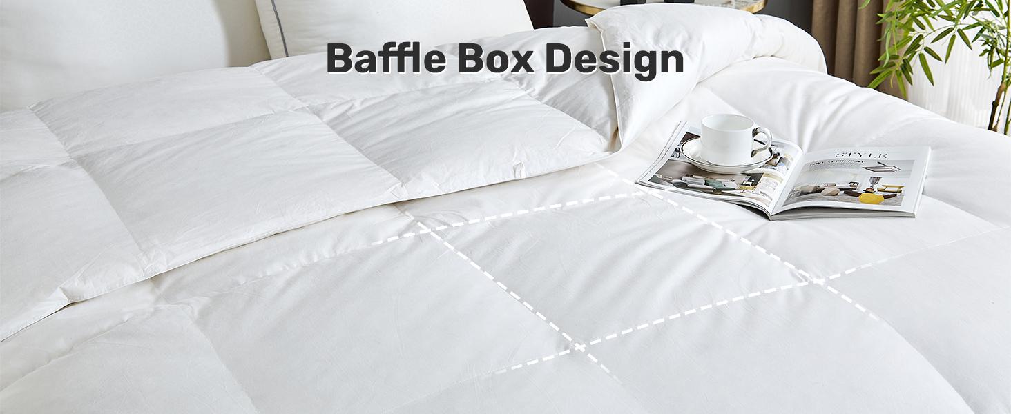 Goose Feather Comforter Queen Size, 100% Cotton Duvet Insert All Season, White Bed Comforter Quilted with 8 Corner Tabs Hotel Luxury Duvet Insert, 90 x 90 Inch, Machine Washable