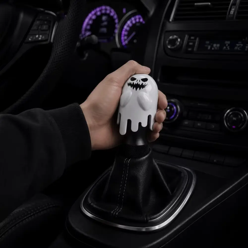 Halloween‑Themed Scary Grimace Ghost‑Shaped Car Gear Stick Knob, Premium Polished ABS Shell Non‑Slip Manual Gear Shift Handle, Easy‑to‑Install Custom Auto Interior Decoration Replacement Part