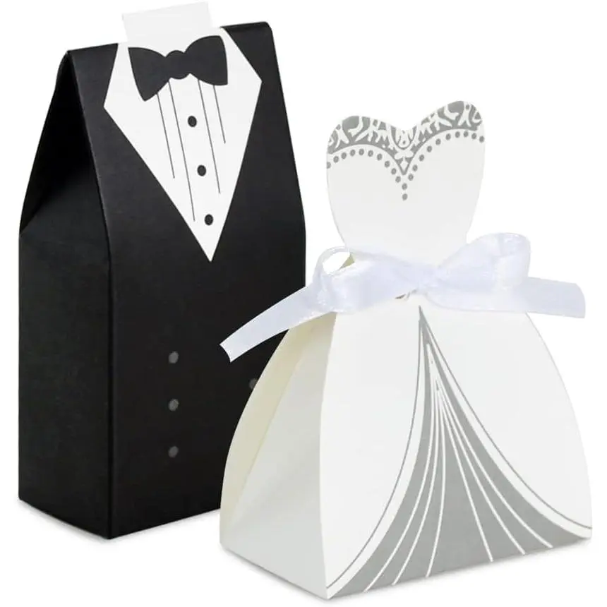 Wedding Favor Boxes - Small Bride and Groom Candy Boxes for Bridal Shower Decorations - 50 count