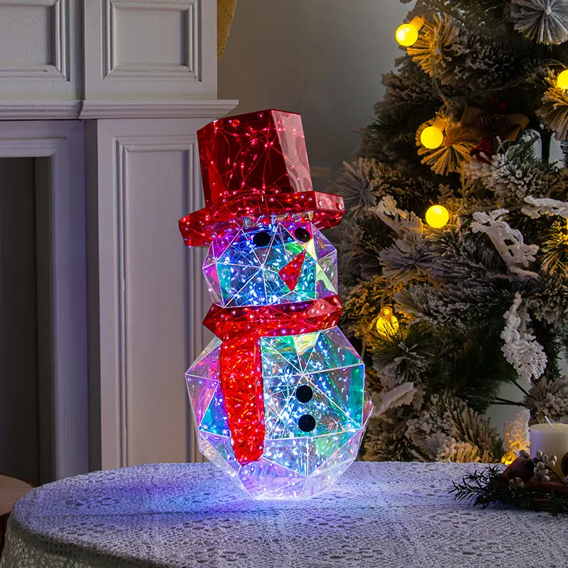 New Christmas LED Color-Changing Snowman Ornament with Glowing Red Hat, Festive Home Decoration for Xmas Ambient Use