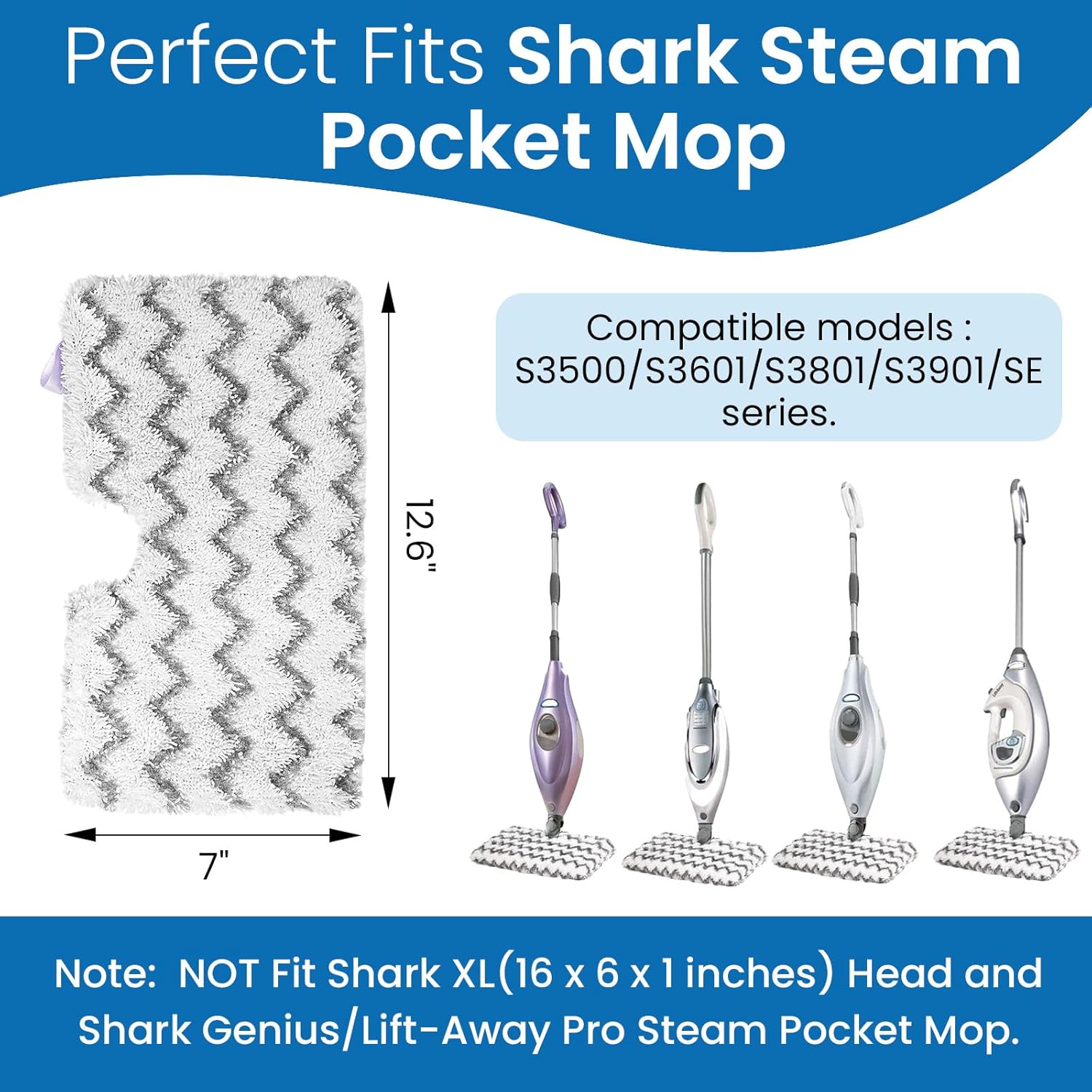 Microfiber Steam Mop Replacement Pads for  Pocket Mop S3500 Series S3501 S3601 S3550 S3601D S3801 S3901 S3901D SE450, 4 Pack