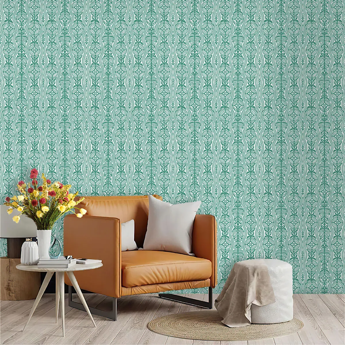 1PC retro geometric green-themed wallpaper for home use, suitable for living rooms, bedrooms, foyers, cafes, and guesthouses, ideal for wall decoration