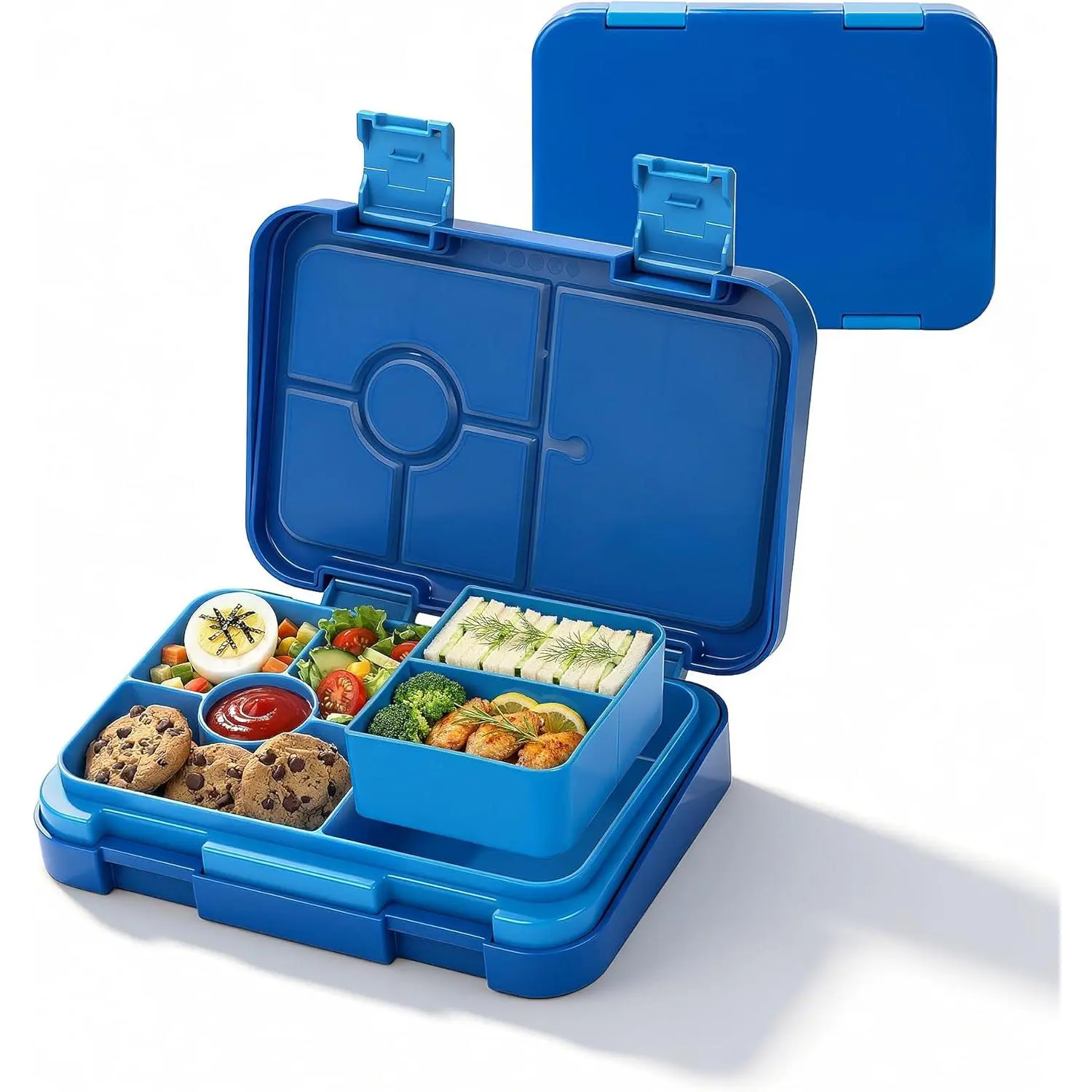 Kids' Bento Lunch Tray with 6 Compartments - BPA-Free, Sturdy, Dishwasher-Safe, Lid-Included, Ideal Portion Sizes for Ages 3+, Back-to-School On-the-Go Meals, Blue