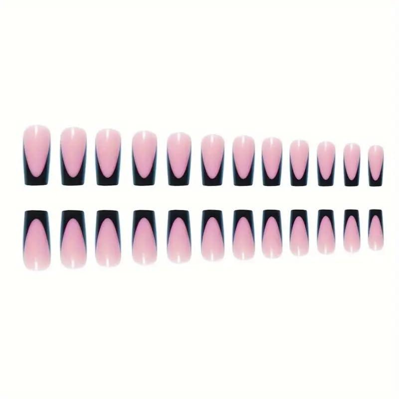 60 count Black French Tip Press on Nails & Press on Toenails Set, Square Press on Nails Medium Fake Nails Black French Press on Toenails Full Cover Stick on Press ons for Women
