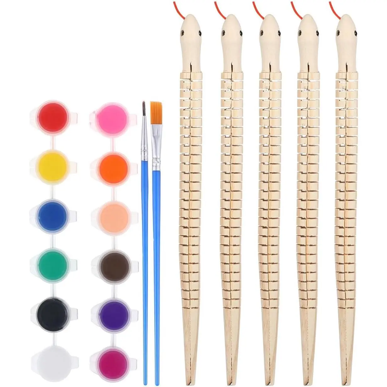 5pcs Wood Unfinished Snake Set: 11.79in Flexible Wiggly Painting Wooden Animal Articulated Fake Snake Model Crafts for Creative Painting and Imaginative Play, Halloween Birthday Party Suppliefidget toys