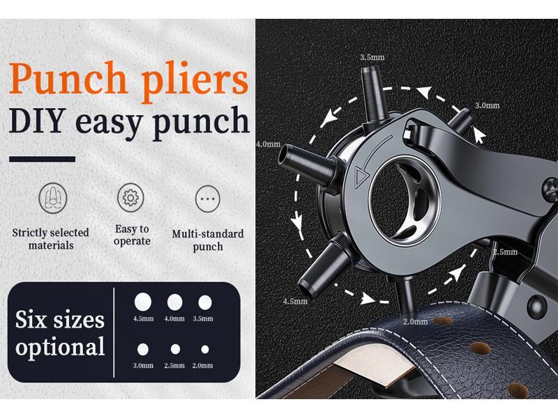 Leather Hole Puncher for Belts Watches Handbags Revolving Punch Plier Kit with 6 Stage Rotation Ergonomic Design 2 4.5mm Punching Diameter Professional Leather Punch Tool