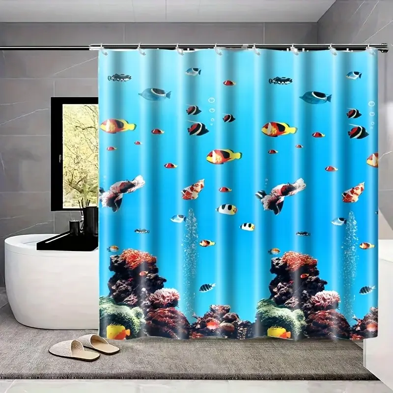 Underwater World Bath Curtain, Peva Material, Easy Clean, Full Season Home Decor, Bathroom Privacy Barrier, Quick Dry, No Drilling Design