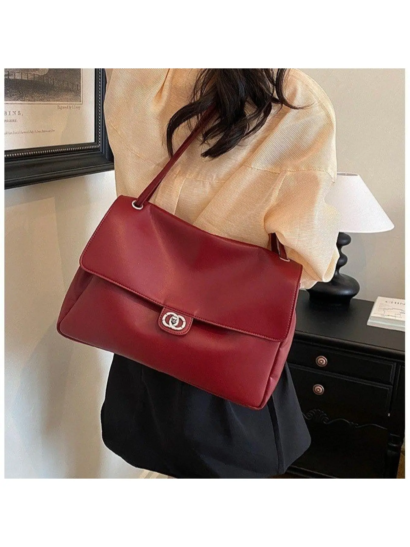 Retro Crossbody Bag, Large-Capacity Shoulder Bag, Solid Color Handbag, Elegant All over Print, Fashion Travel Essential, Handbag Shoulder Purse
