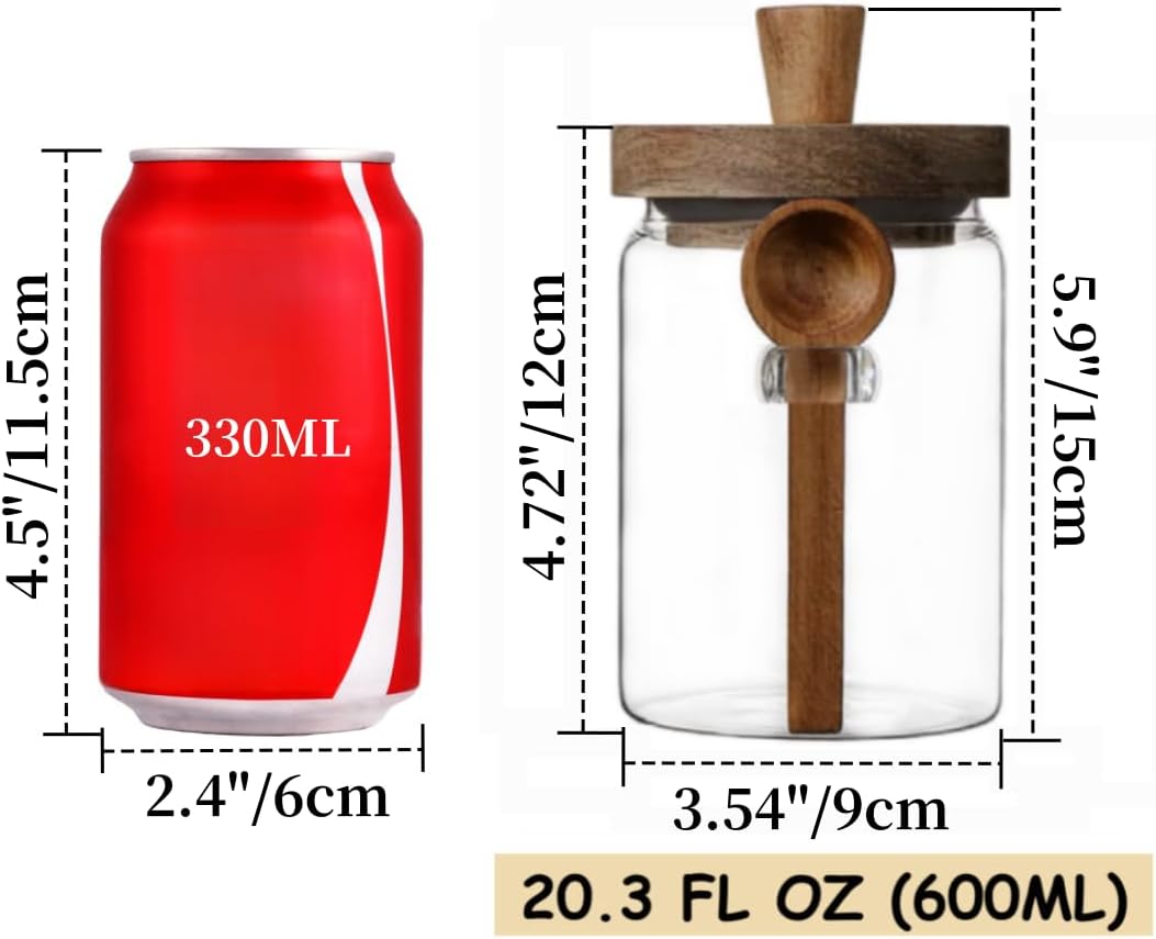 MIUVA Set of 4 Coffee Jars, Tea Canister Glass Food Storage Jar with Wood Lid and Spoon Airtight Sealed Clear Canister Kitchen Storage Jar Container for Coffee Bean Loose Tea Nuts Coffee Sets Stock Up Value Pack Spring Kitchen Gadgets