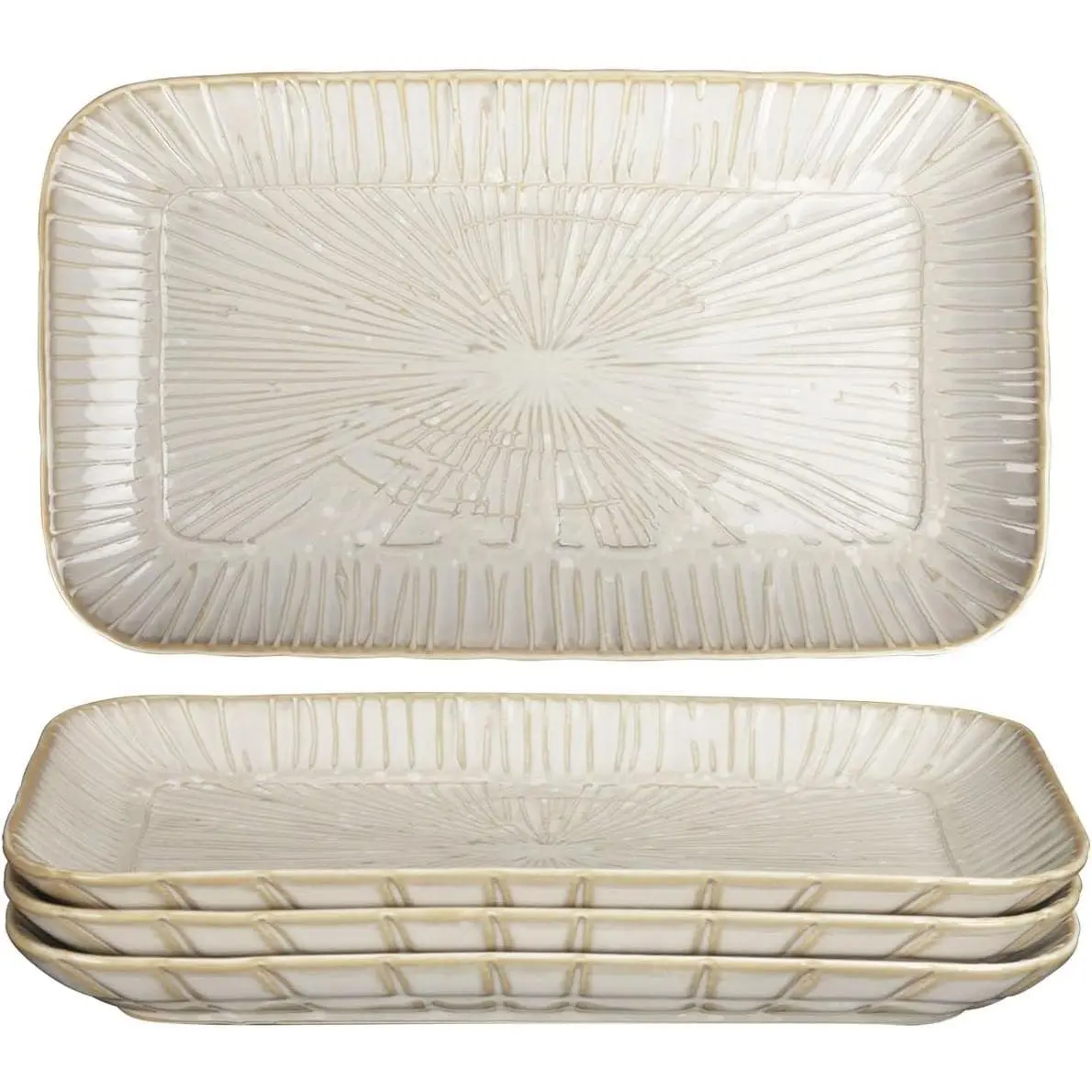 9.6-inch 4-Pack Ceramic Dinner Plates, Rectangular Salad Serving Plate Set, Ideal for Serving Salads, Appetizers, Desserts and Fruits