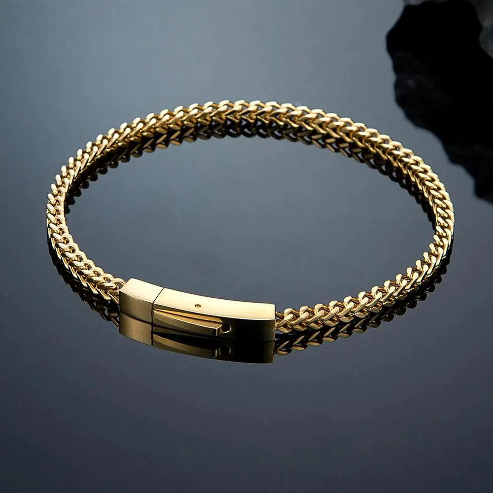 MKENDN Mens 3MM Byzantine Cuban Link Chain Bracelets Retro Stainless Steel Link Wristband Vintage Jewelry Gift for Him Boy