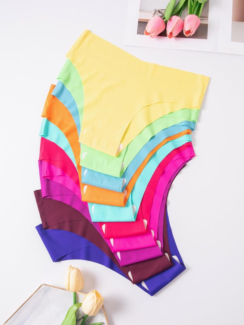 Women's Solid Color Seamless Knicker, Soft Comfy Pastel Breathable Drop Waist Panty for Daily Wear, Ladies Underwear for All Seasons