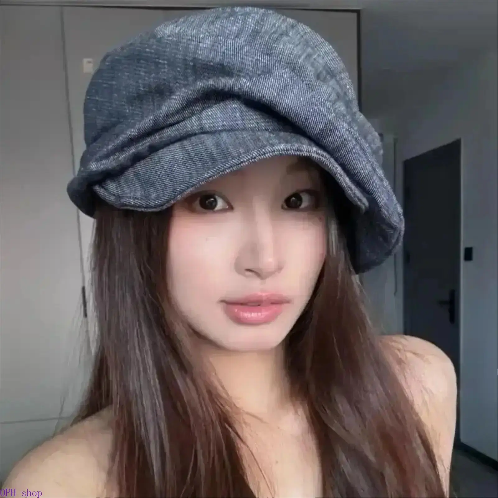Women's Niche Retro Pleated Beret, Japanese Style Plain Octagonal Hemp Hat with a Face Slimming Fit for Casual Wear, Female, Large, Daily