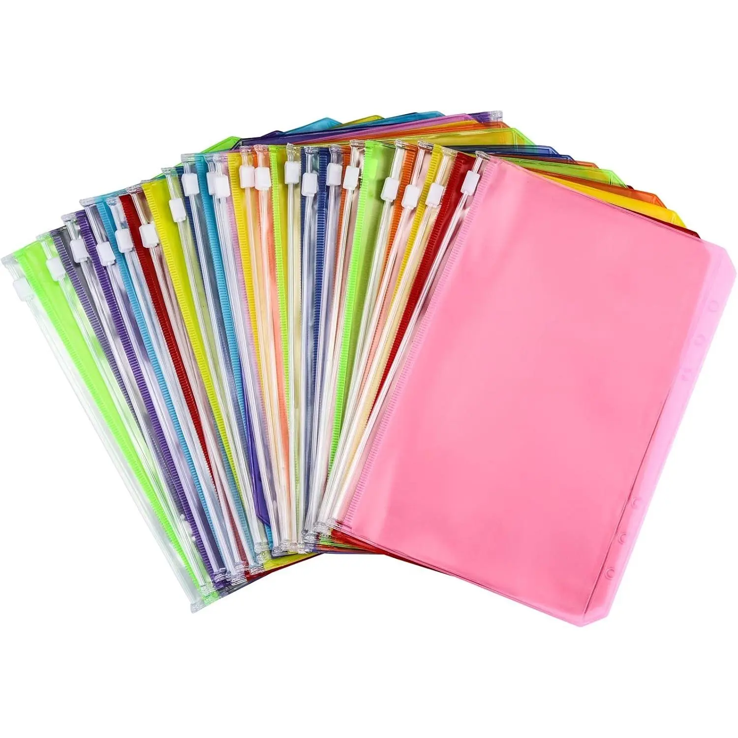 24Pcs A5 Binder Pockets 6 Holes Zipper Binder Pouch for Cash ID Card Credit Card 8 Colors