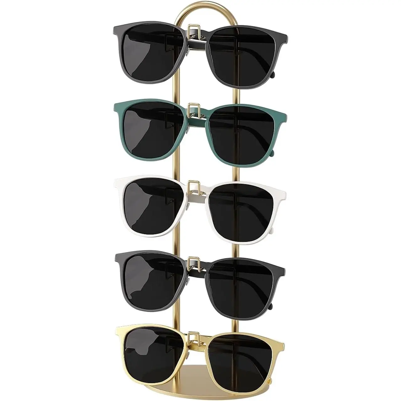 Metal Sunglass Organizer,Glasses Holder,Eyeglass Holder,Sunglass Storage Eyeglasses Rack Metal Frame for 5 Pairs (1, Gloden)
