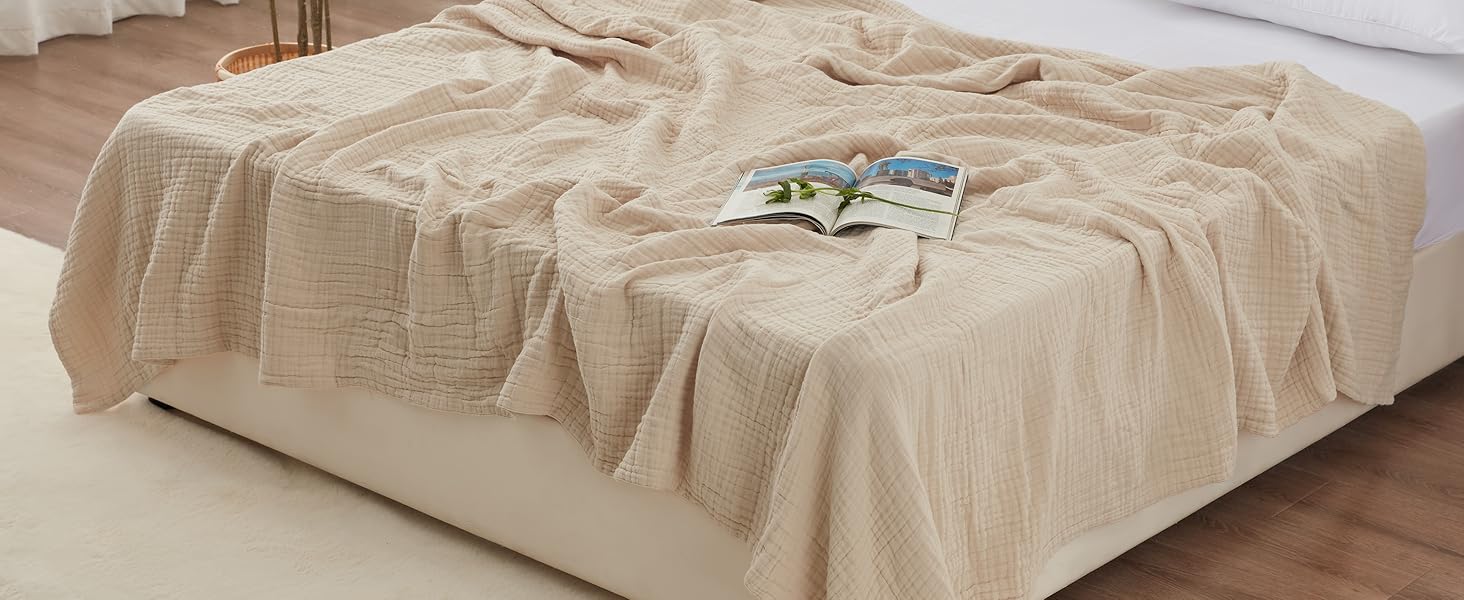 6 Layer 100% Cotton Muslin Blanket, 50"x60" Throw Muslin Blanket for Couch Bed, Lightweight and Breathable Cotton Gauze for Adult, Lavender