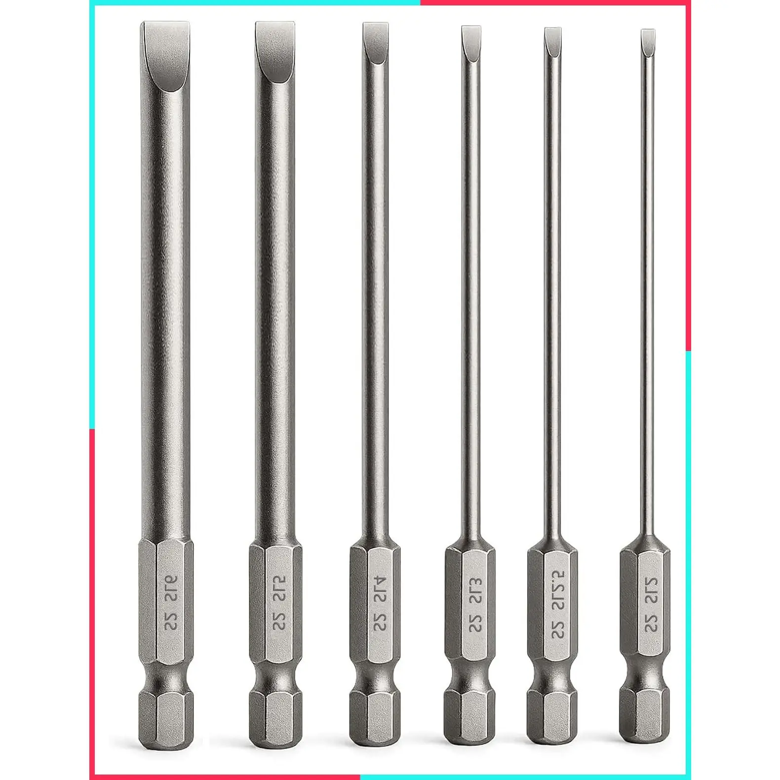 6pcs Magnetic Slotted Screwdriver Bit Set, Flat Head Drill Bits, 100mm