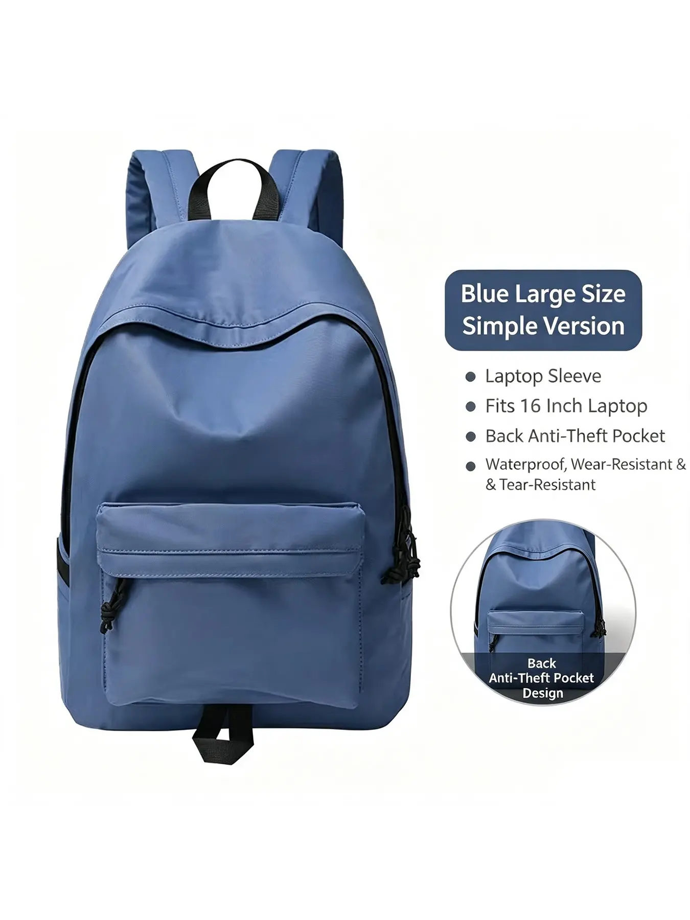 Minimalist Anti-Theft Laptop Backpack, Waterproof Nylon Large Capacity Travel Backpack Fits 16 Inch Laptop, Lightweight Comfort Shoulder Bag For Students Commuter Unisex