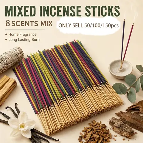 50/100/150-Piece Scented Incense Sticks Set, Assorted Scents including Lavender, Lemongrass, Jasmine, Rose & Cherry Blossom, Long-Lasting Fragrance for Yoga, Meditation and Home Decor, Home Fragrance Products