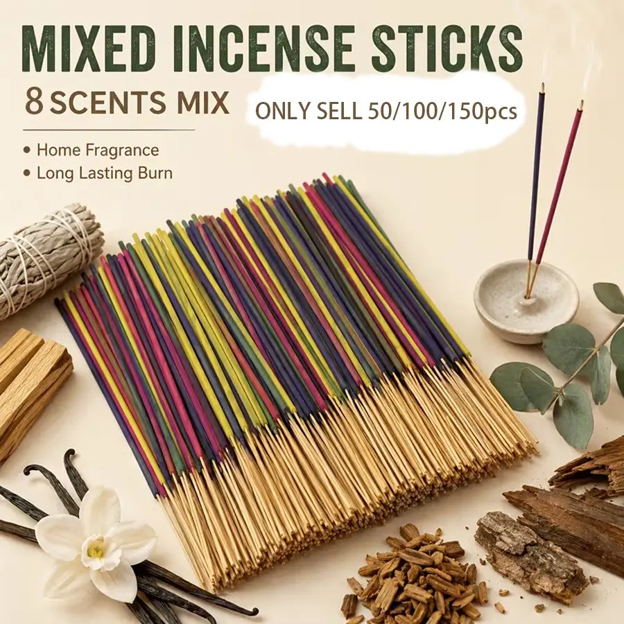 50/100/150pcs Scented Incense Sticks Set, Lavender, Lemongrass, Jasmine, Rose, Cherry Blossom, Long-Lasting Fragrance, Calming Home Fragrance, Yoga, Meditation, Home Decor