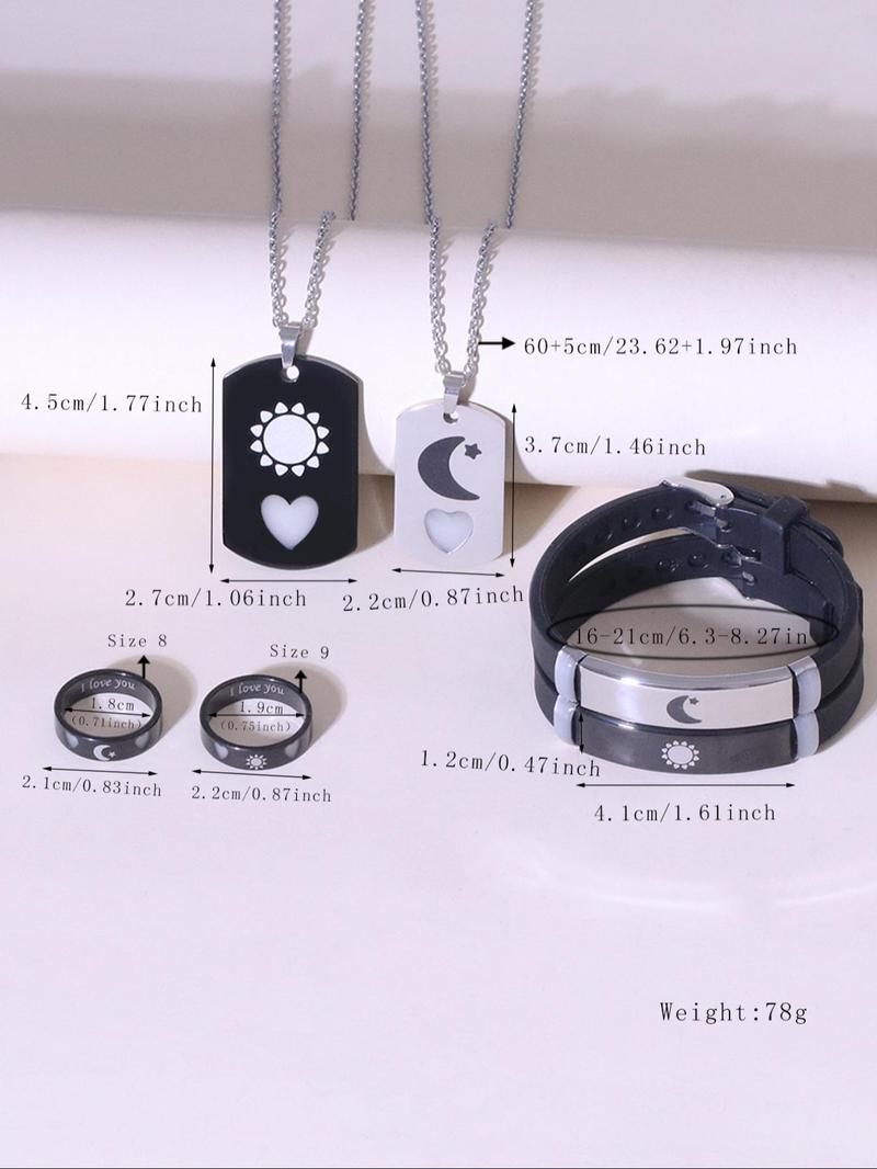 Couple Necklace & Bracelet & Ring Set, Fashion Jewelry for Party, Daily Clothing Decor, Trendy All-match & Exquisite Jewelry for Birthday Gift