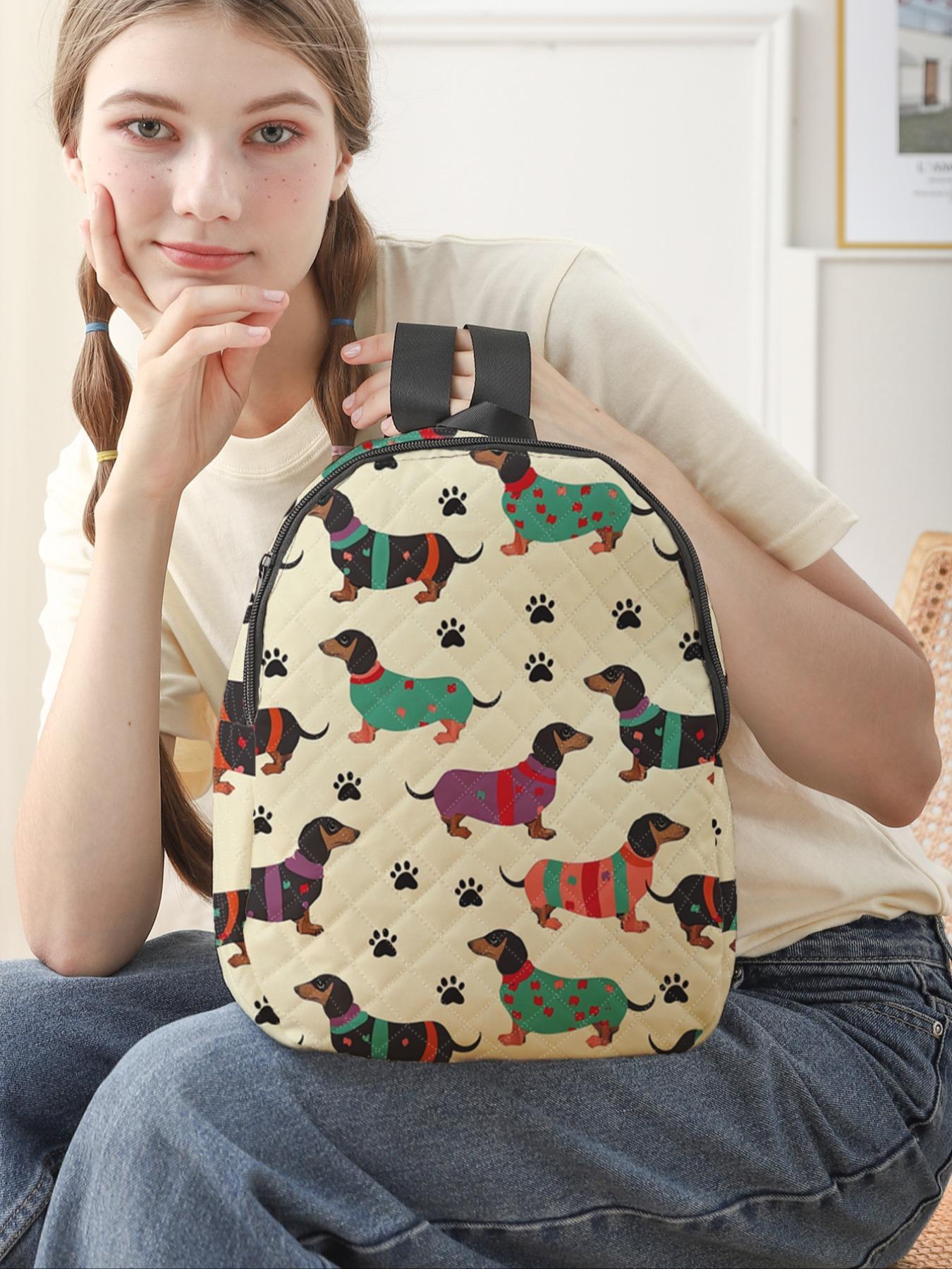 Cute Dog Pattern Backpack, Lightweight Durable School Bag with Lunch Pocket, Casual Student Backpack for Primary School, Middle School and University, School Backpacks, Youth Backpack, Student Class Backpack