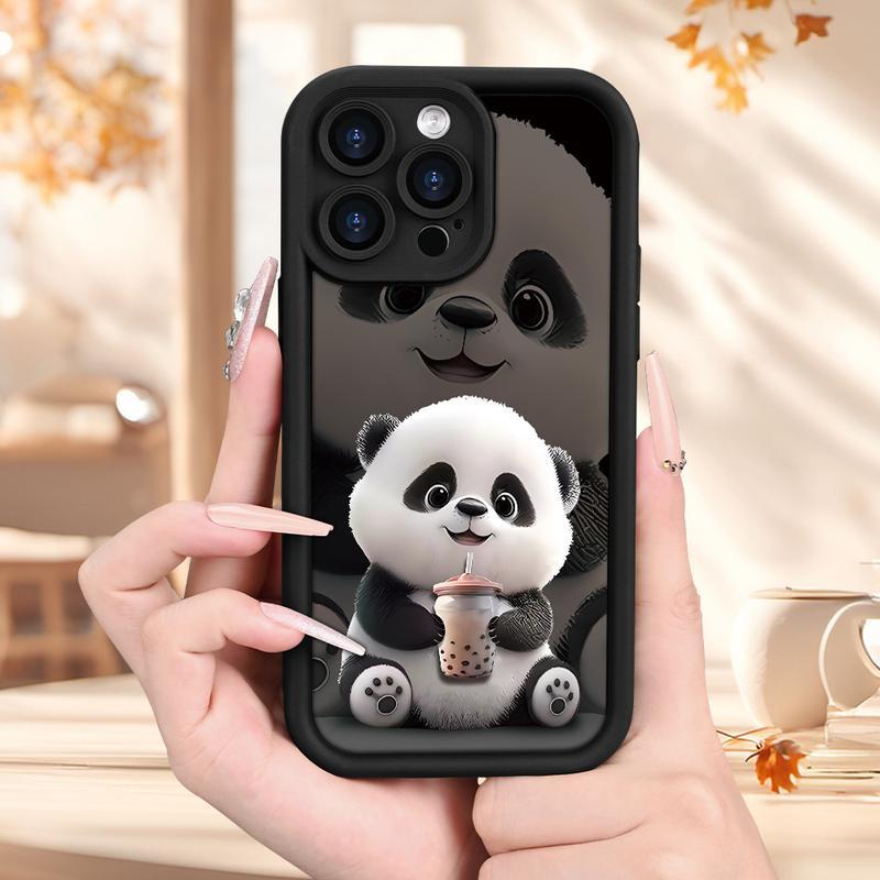 Case Designed for iPhone 16 Pro Max 15 Plus 14 13 Mini 12 11 X XR XS Creative Panda Pattern Design Drop Protection Anti-Scratch Silicone Soft Phone Cover Gift for Girls and Women