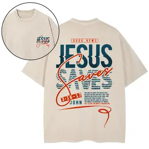 Jesus Saves Christian Unisex Washed Vintage Bible Verse Print Oversized T-Shirt |   Y2K Religious Faith High Street American Retro Streetwear Top