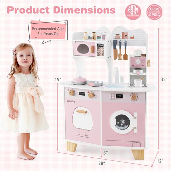 Pink Kids Coffee Kitchen Playset with Microwave Oven Stove for 3+ Years Old