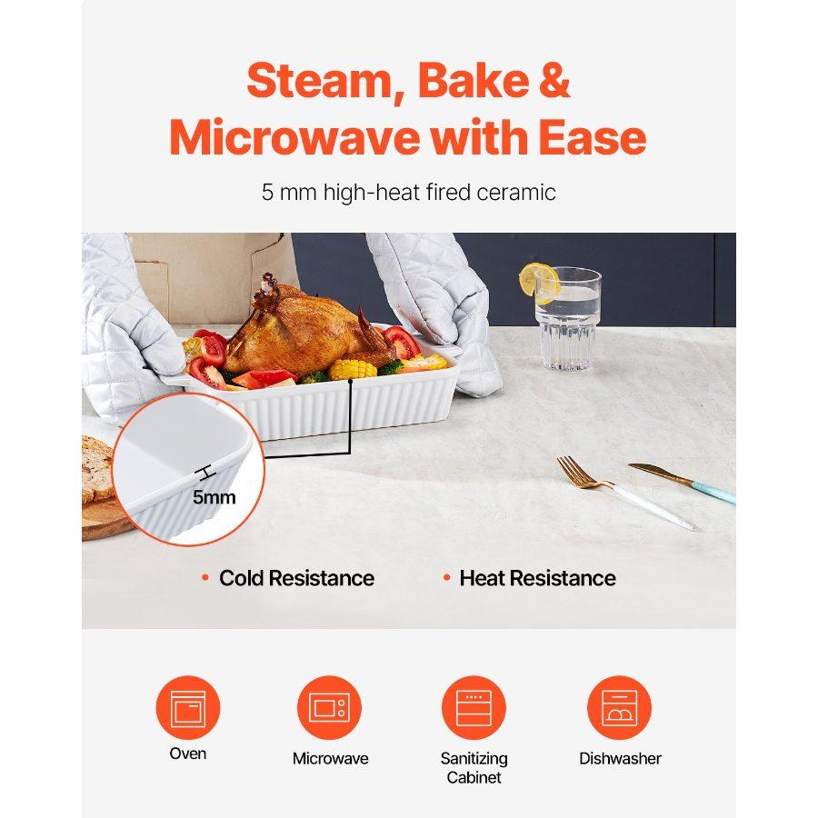 VEVOR Ceramic Baking Dish, Large 9x 13 Pan, Rectangular Bakeware with Double Handles, Oven Secure, Lasagna Pan, Casserole Dish Deep for Baking and Serving, Thanksgiving Christmas Present, White VEVOR Ceramic Baking Dish, Large 9x 13 Pan, Rectangular Bakeware with Double Handles, Oven Secure, Lasagna Pan, Casserole Dish Deep for Baking and Serving, Thanksgiving Christmas Present, White