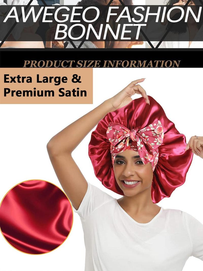 Silky Satin Sleeping Bonnet, Adjustable Sleeping Bonnet with Printed Tie Design, Soft & Skin-friendly for Nighttime Curl Retention & Natural Hair Maintenance, Heatless, Sleep Bonnets